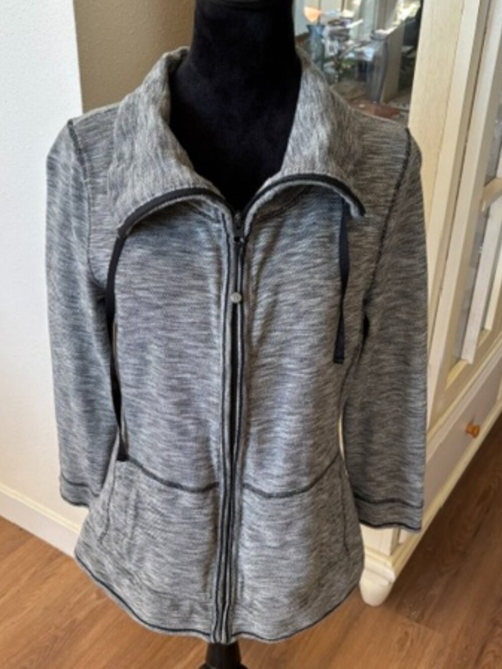 T by Talbots Heathered Black Full Zip 100% Cotton Jacket EUC L
